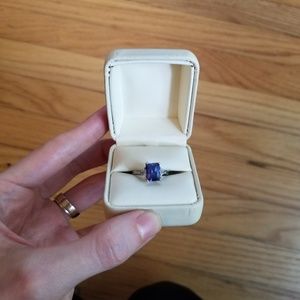 sterling silver sapphire and diamond ring sz 6.5